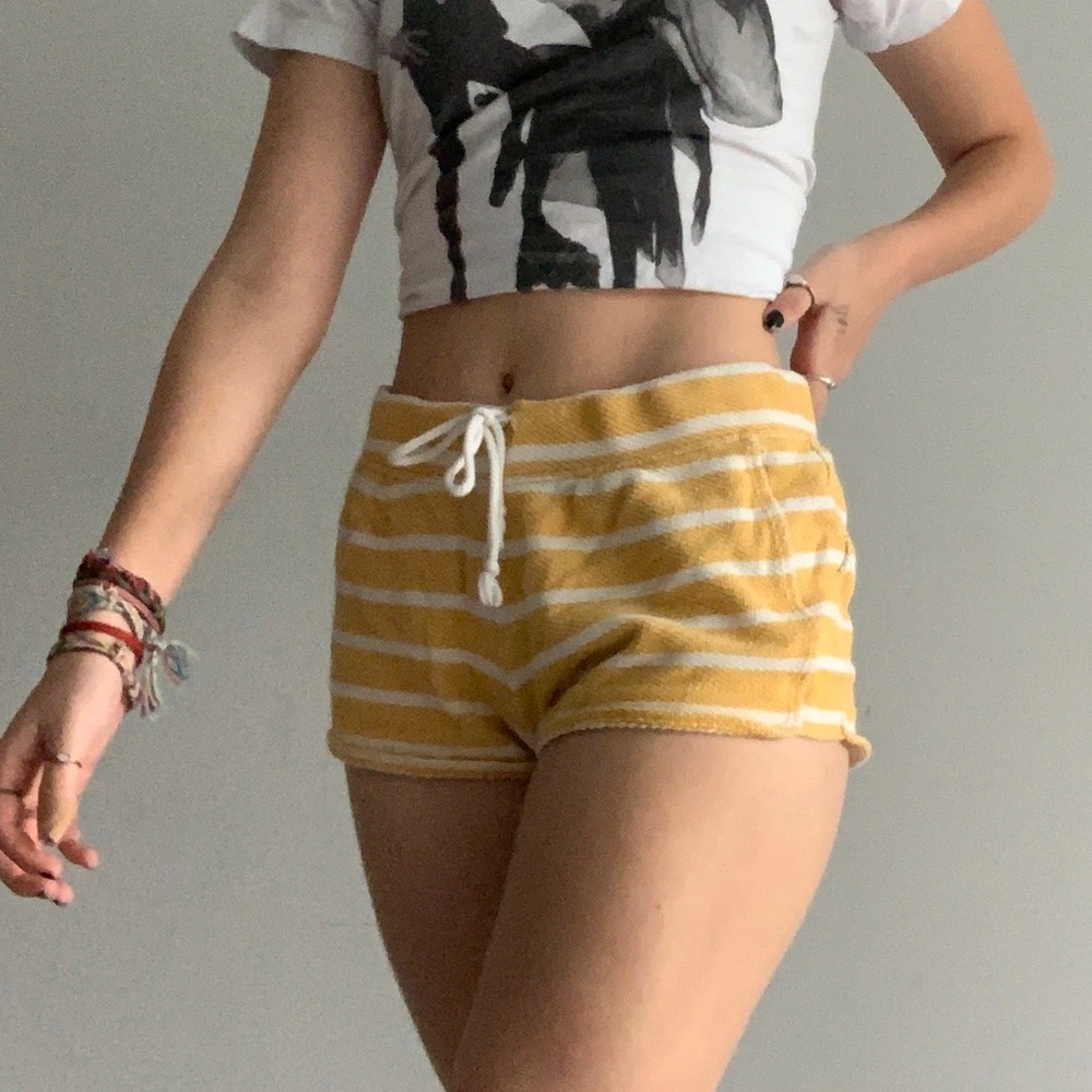 Women’s Yellow and White Striped Mini Shorts